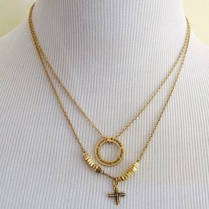 Layered karma & cross necklaces